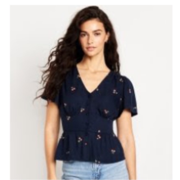 Old Navy Tops - Old Navy Dark Blue Cherry Blouse